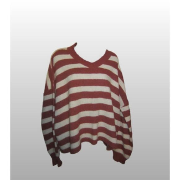 Adora Striped Knit V Neck Slouchy Sweater Small - Picture 2 of 7